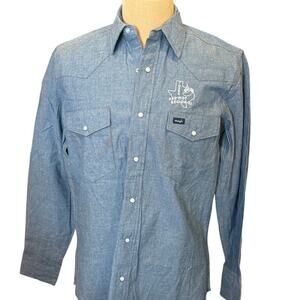 WRANGLER Denim Chambray Pearl Snaps Button Up Shirt Top Men M THSRA Red-Hot